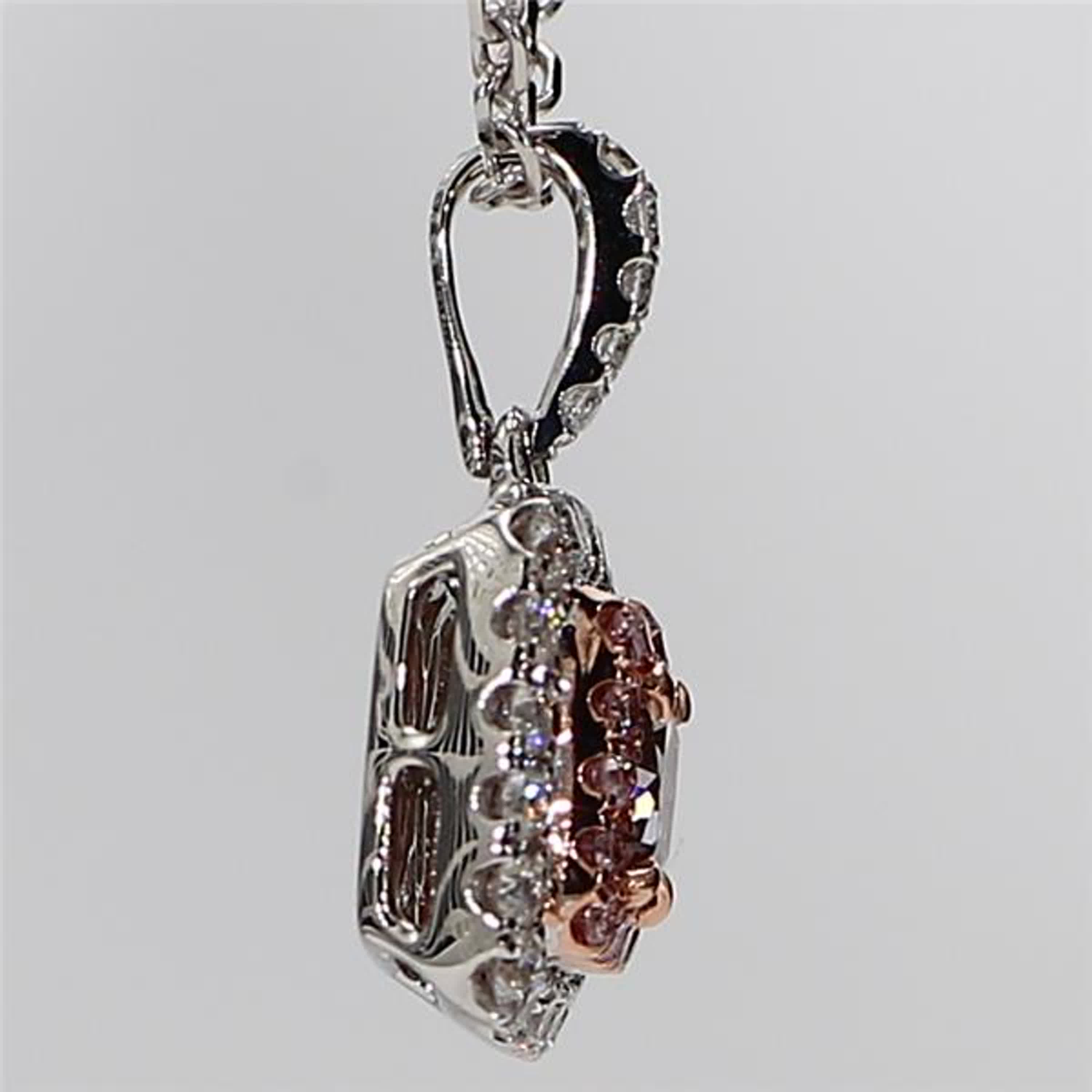 GIA Certified Natural Pink Radiant and White Diamond .64 Carat TW Gold Pendant