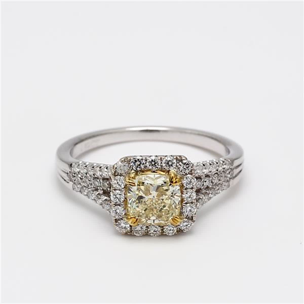 Natural Yellow Cushion and White Diamond 1.30 Carat TW Gold Cocktail Ring