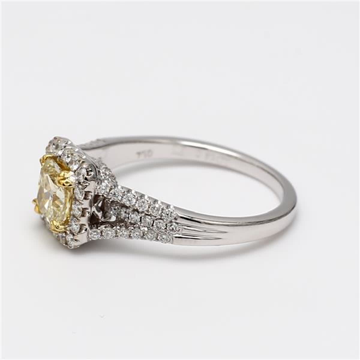 Natural Yellow Cushion and White Diamond 1.30 Carat TW Gold Cocktail Ring