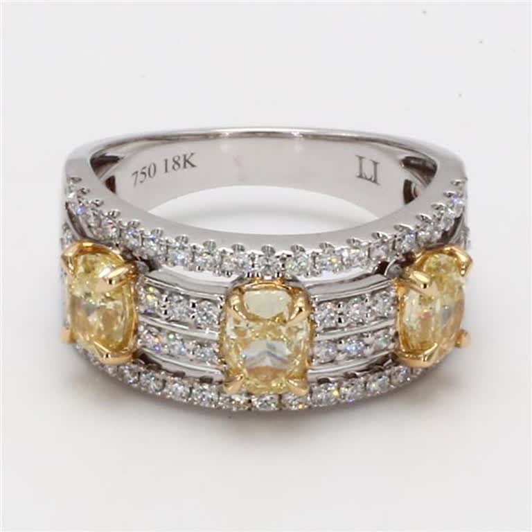 Natural Yellow Oval and White Diamond 2.13 Carat TW Gold 3-Stone Wedding Band