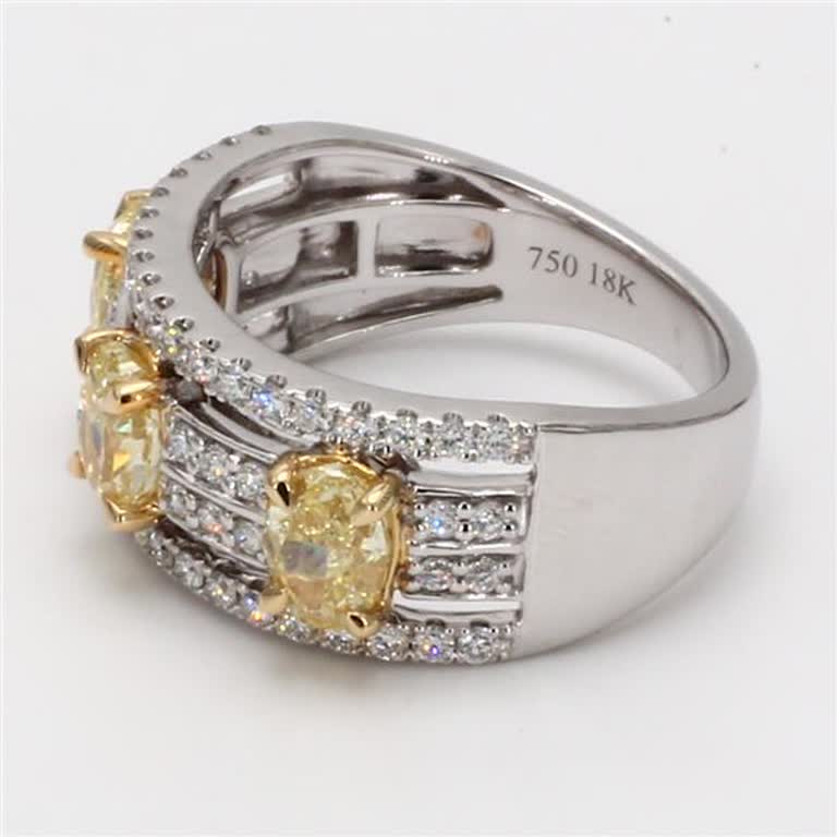 Natural Yellow Oval and White Diamond 2.13 Carat TW Gold 3-Stone Wedding Band