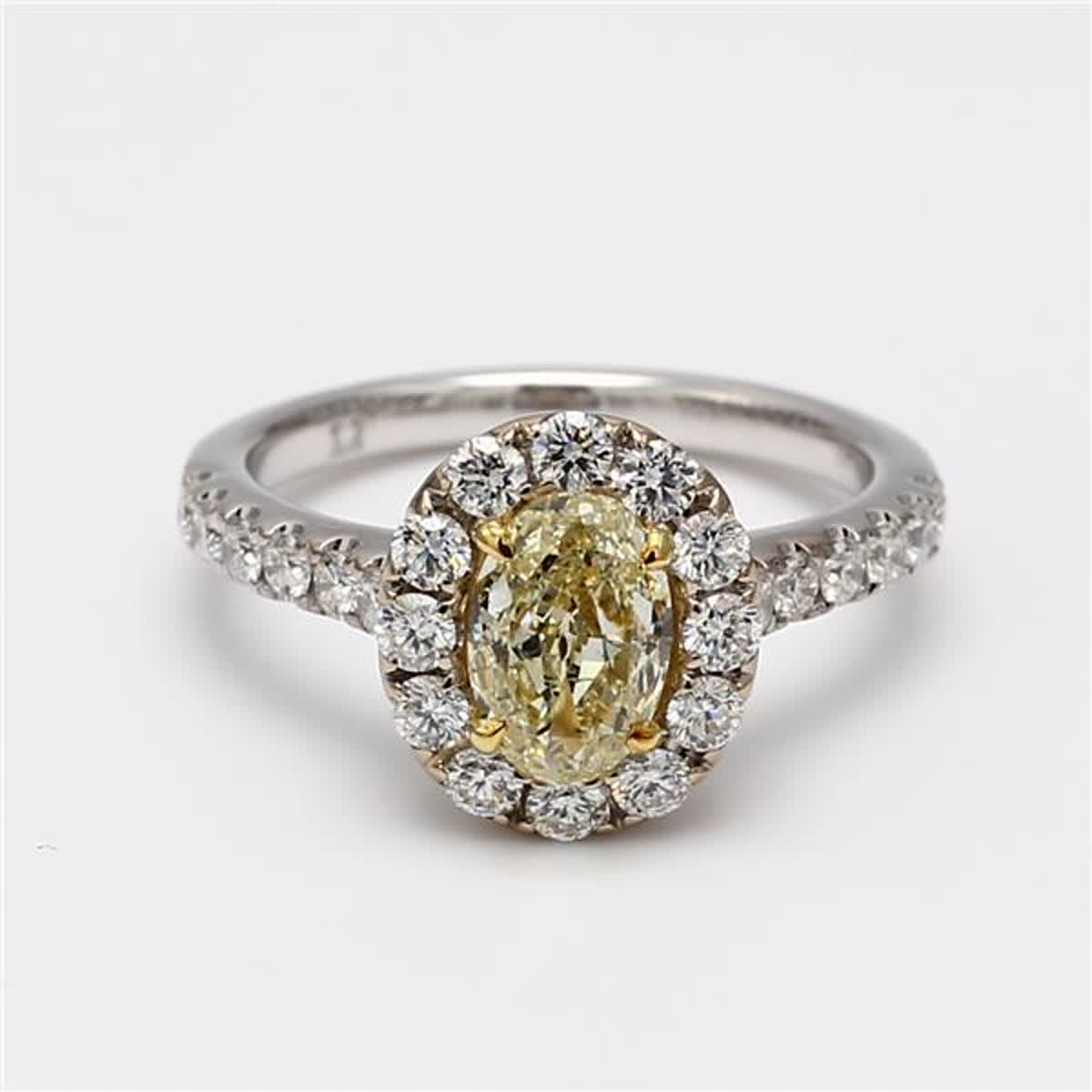 GIA Certified Natural Yellow Oval and White Diamond 1.83 Carat TW Gold Ring