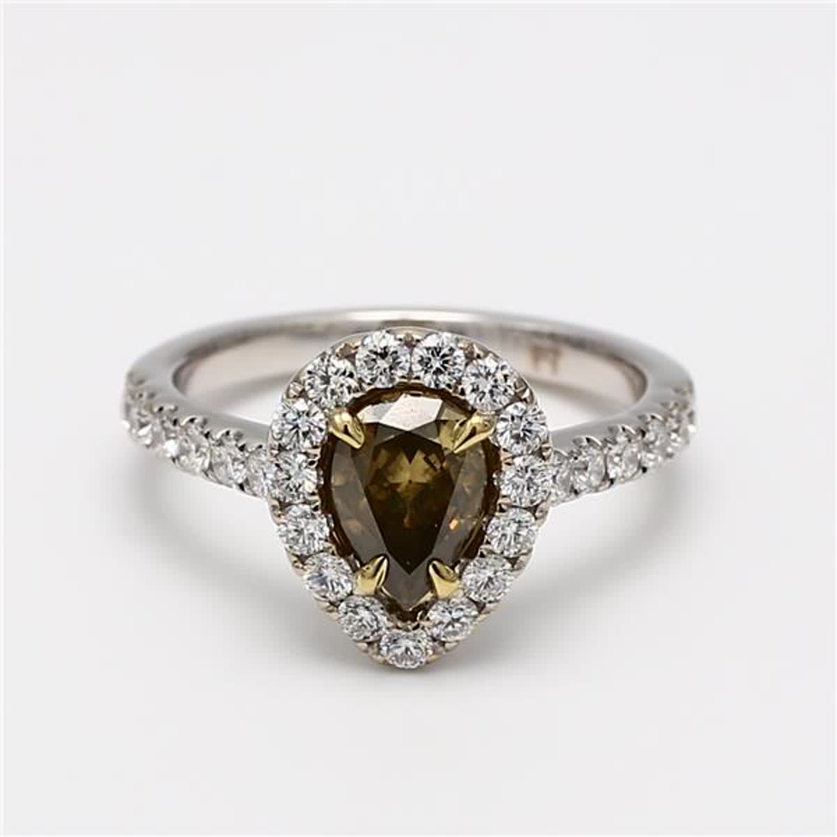 GIA Certified Natural Brown Pear and White Diamond 1.53 Carat TW Gold Ring