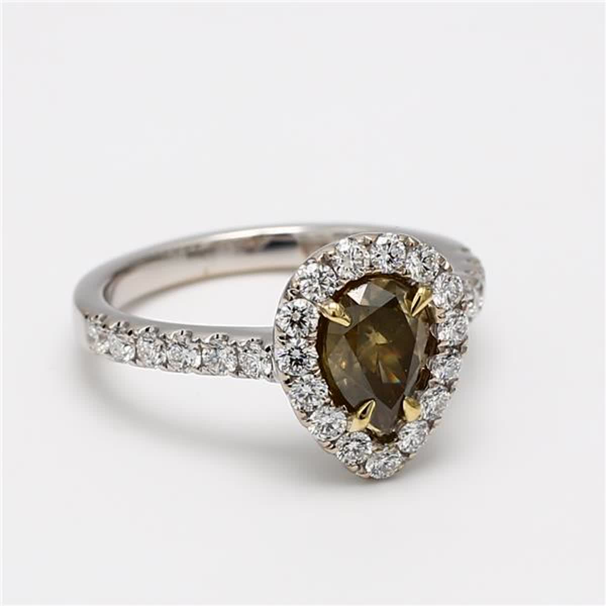 GIA Certified Natural Brown Pear and White Diamond 1.53 Carat TW Gold Ring