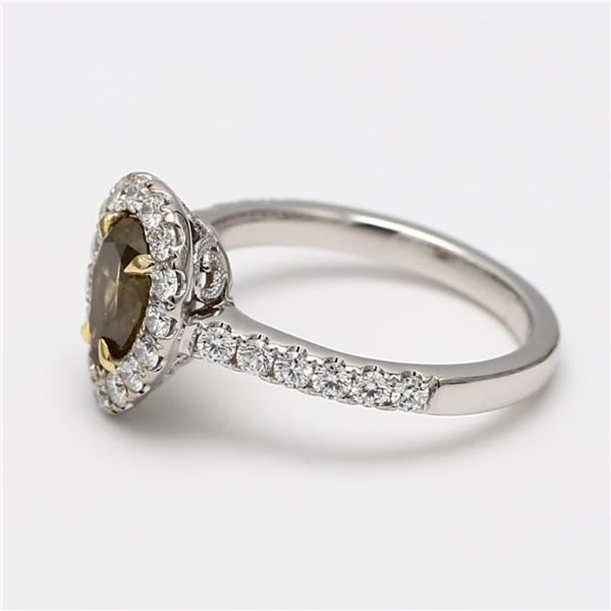 GIA Certified Natural Brown Pear and White Diamond 1.53 Carat TW Gold Ring