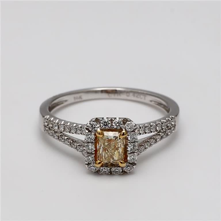 Natural Yellow Radiant and White Diamond .70 Carat TW Gold Engagement Ring