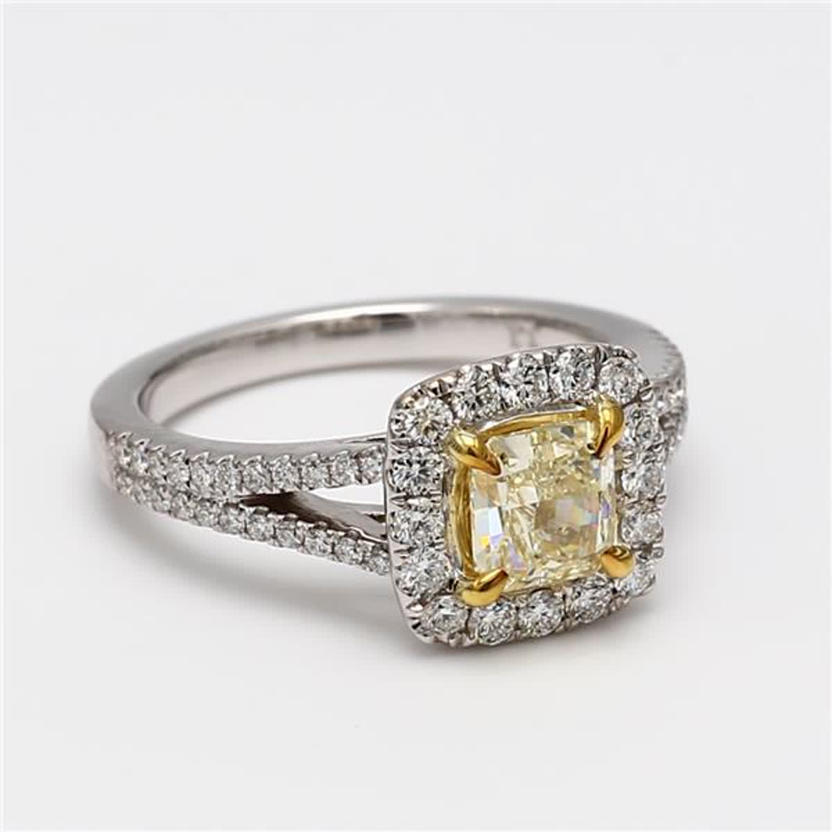 Natural Yellow Radiant and White Diamond 1.56 Carat TW Gold Cocktail Ring