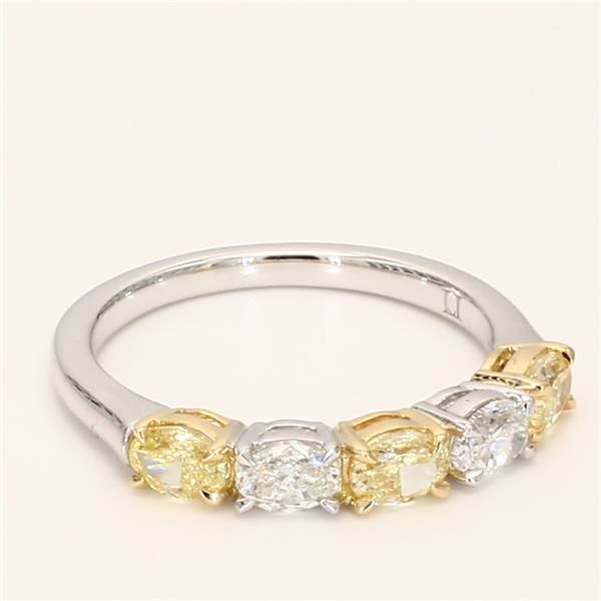 Natural Yellow Oval and White Diamond 1.70 Carat TW Gold Wedding Band