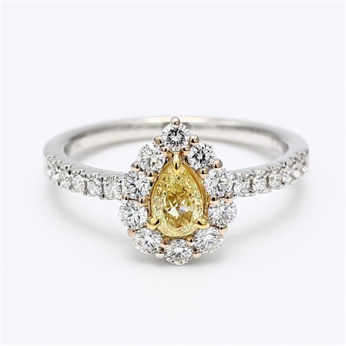 Natural Yellow Pear and White Diamond .98 Carat TW Gold Cocktail Ring