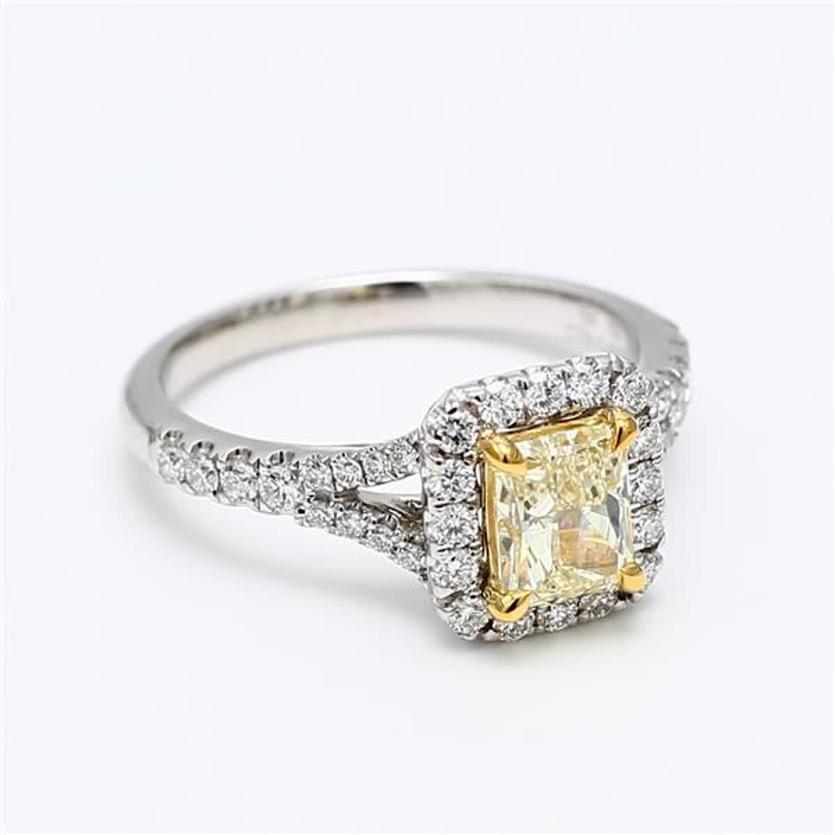 GIA Certified Natural Yellow Radiant and White Diamond 1.41 Carat TW Plat Ring