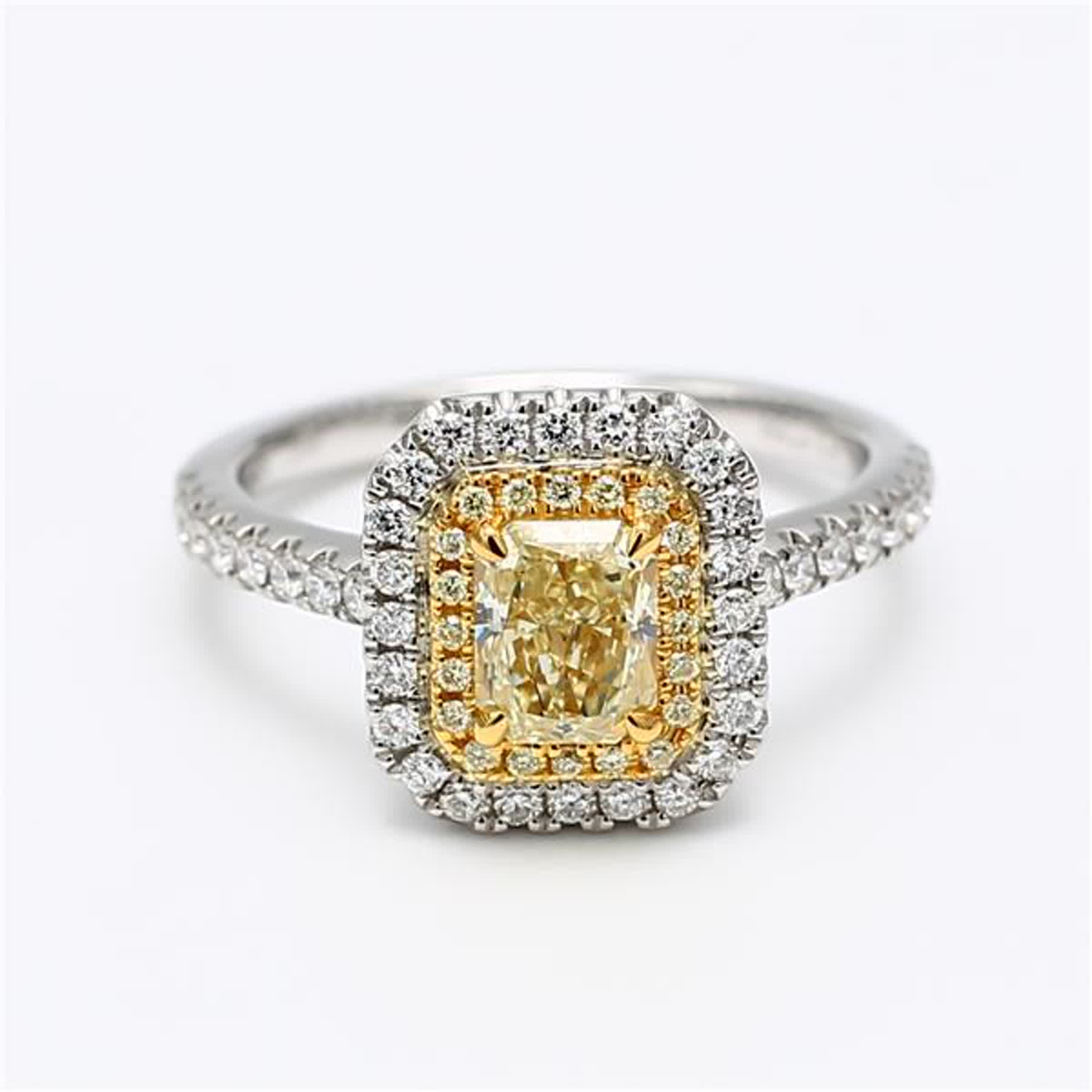 GIA Certified Natural Yellow Radiant and White Diamond 1.35 Carat TW Plat Ring