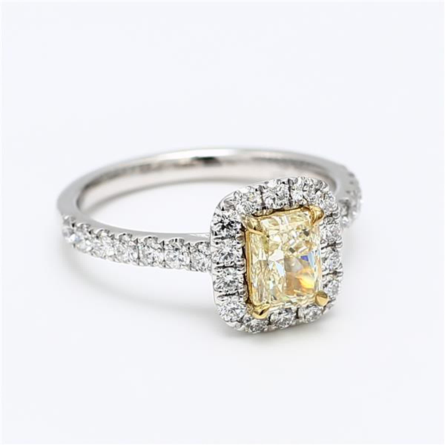 GIA Certified Natural Yellow Radiant and White Diamond 1.68 Carat TW Plat Ring