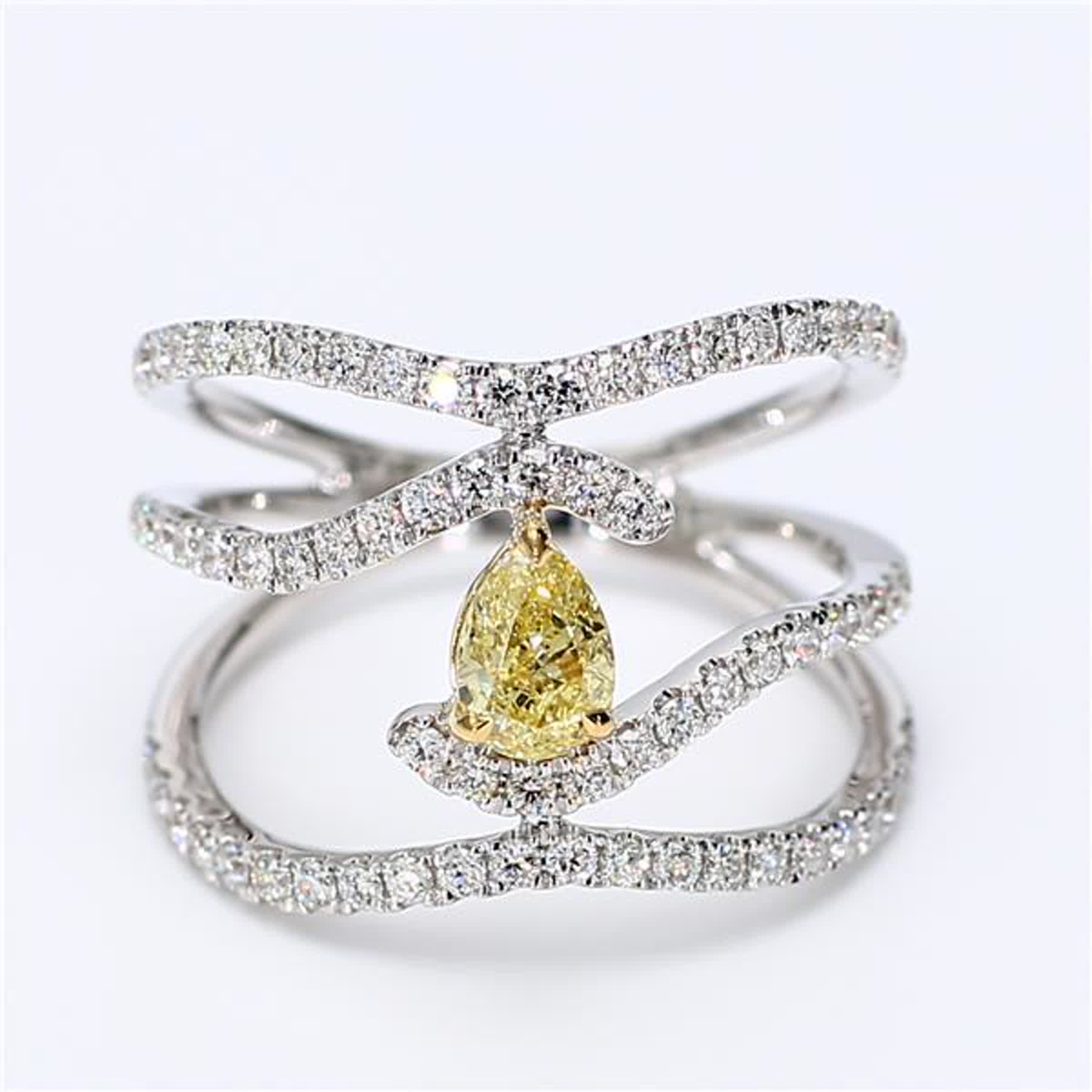 GIA Certified Natural Yellow Pear and White Diamond 1.25 Carat TW Gold Ring