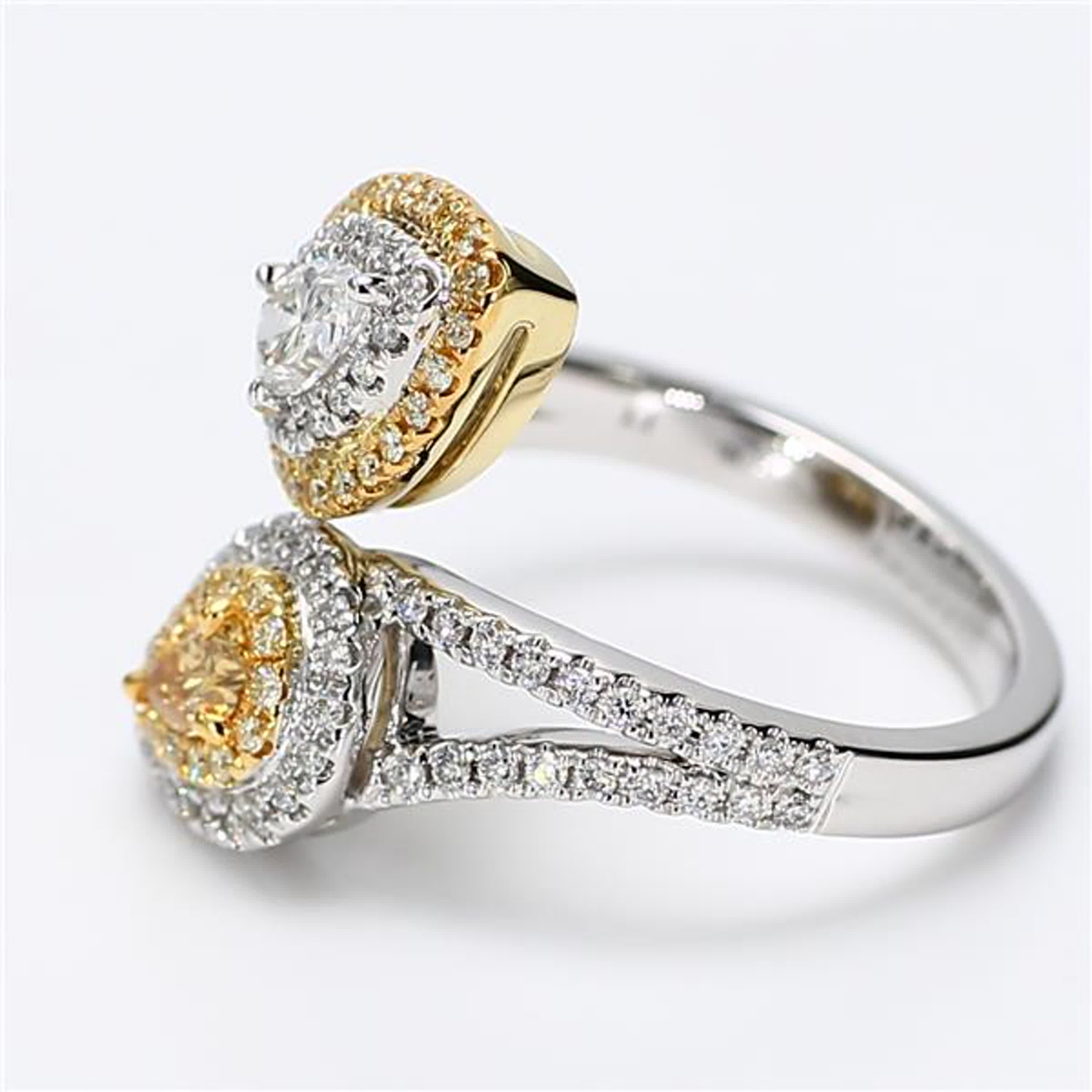 GIA Certified Natural Orange Pear and White Diamond .97 Carat TW Gold Ring