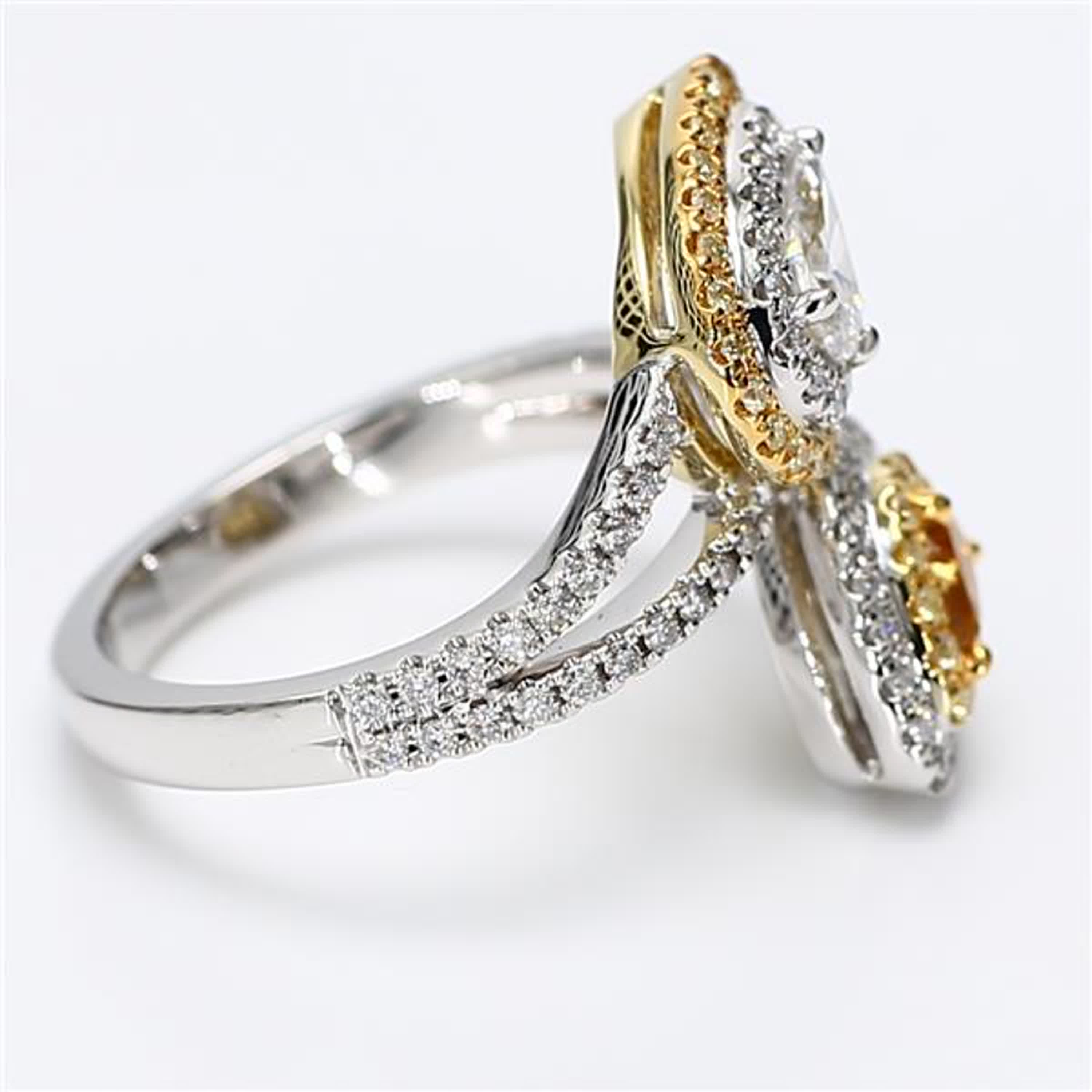 GIA Certified Natural Orange Pear and White Diamond .97 Carat TW Gold Ring