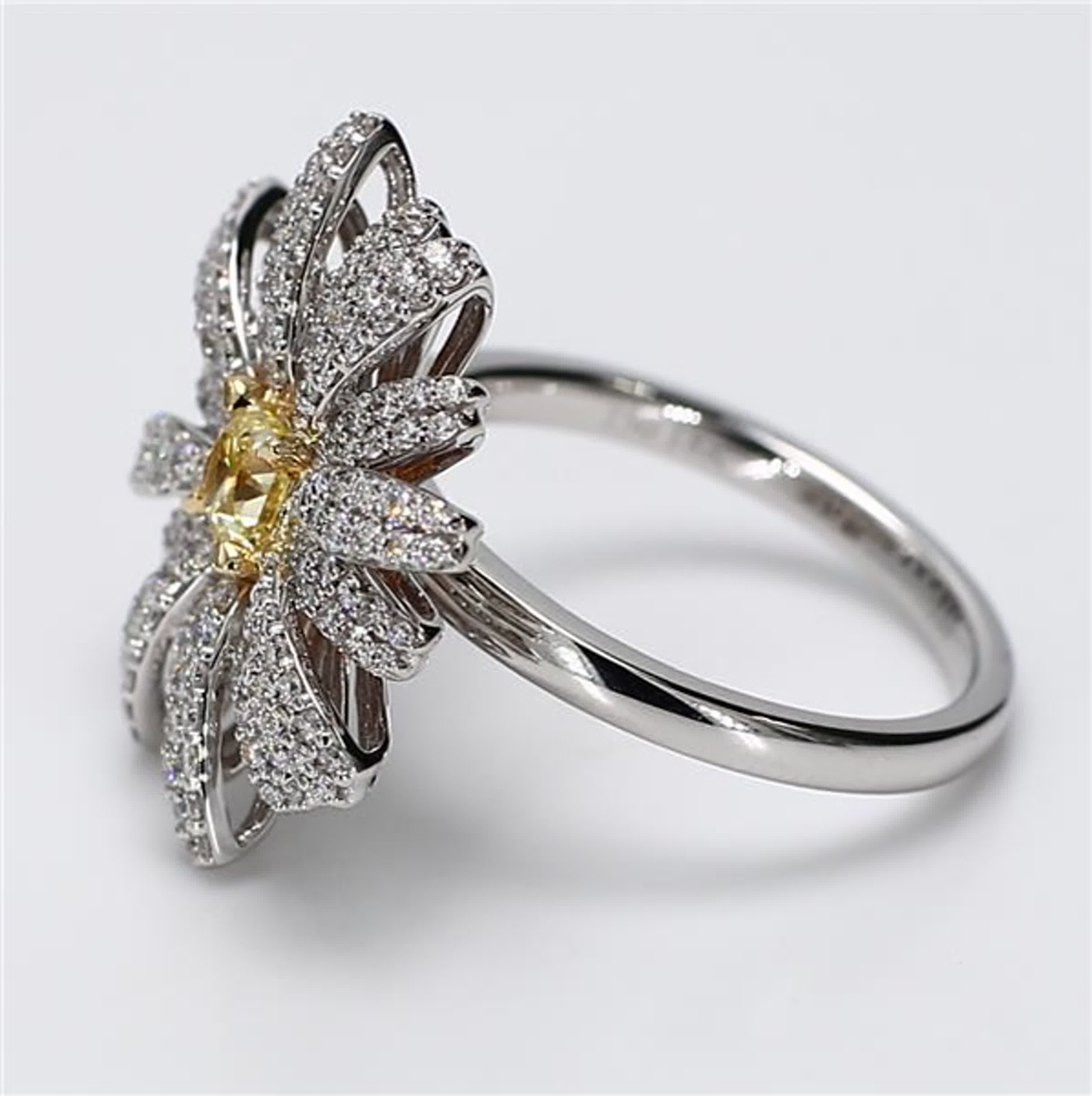 Natural Yellow Radiant and White Diamond 1.15 Carat TW Gold Cocktail Ring