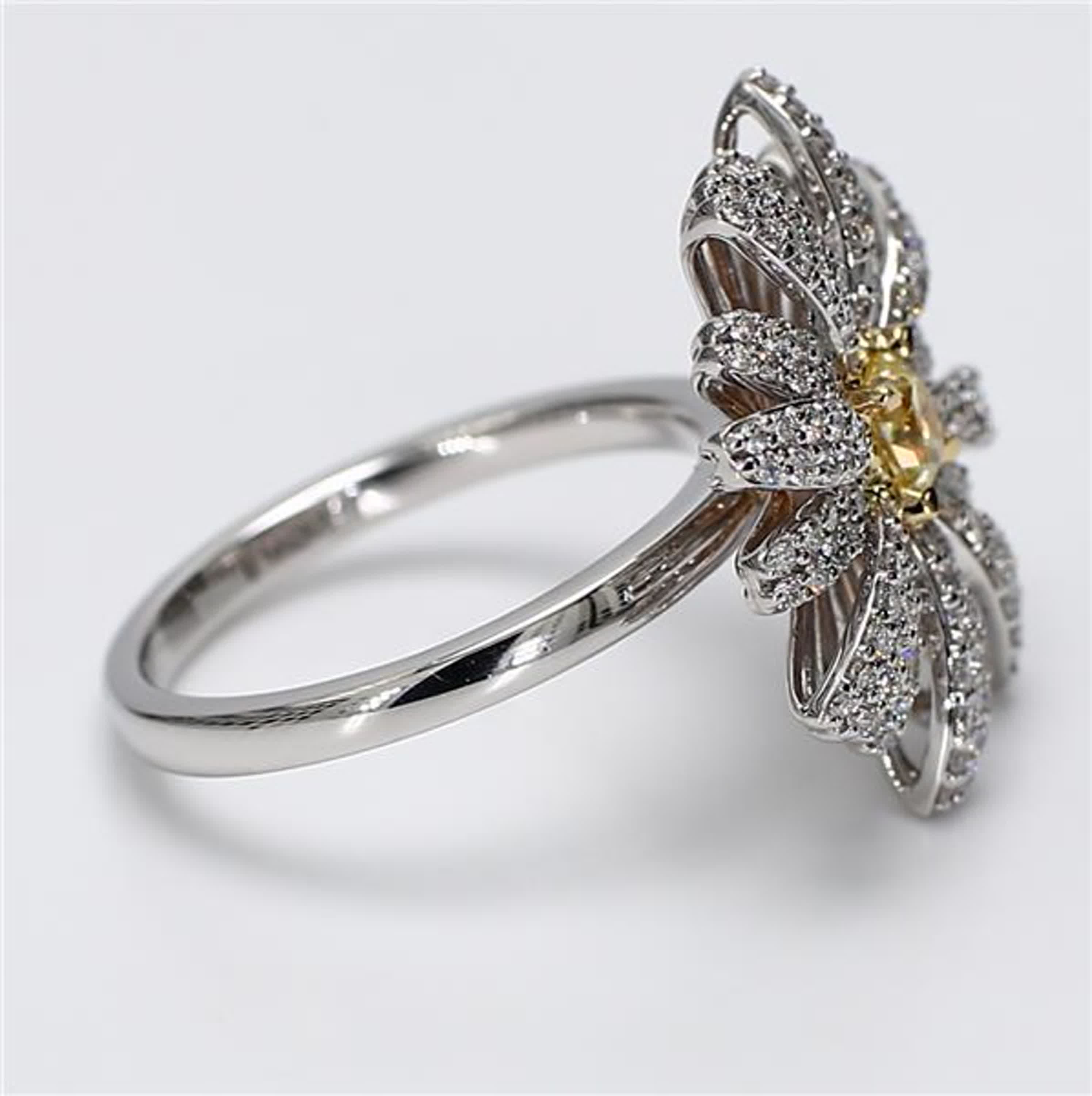 Natural Yellow Radiant and White Diamond 1.15 Carat TW Gold Cocktail Ring