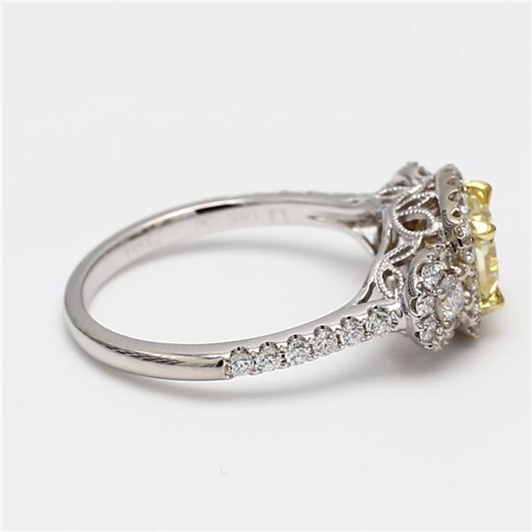 GIA Certified Natural Yellow Radiant and White Diamond 1.48 Carat TW Gold Ring