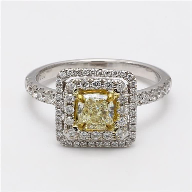 Natural Yellow Cushion and White Diamond 1.36 Carat TW White Gold Cocktail Ring