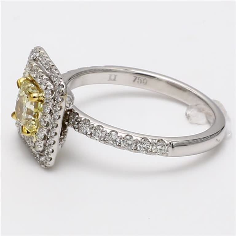 Natural Yellow Cushion and White Diamond 1.36 Carat TW White Gold Cocktail Ring