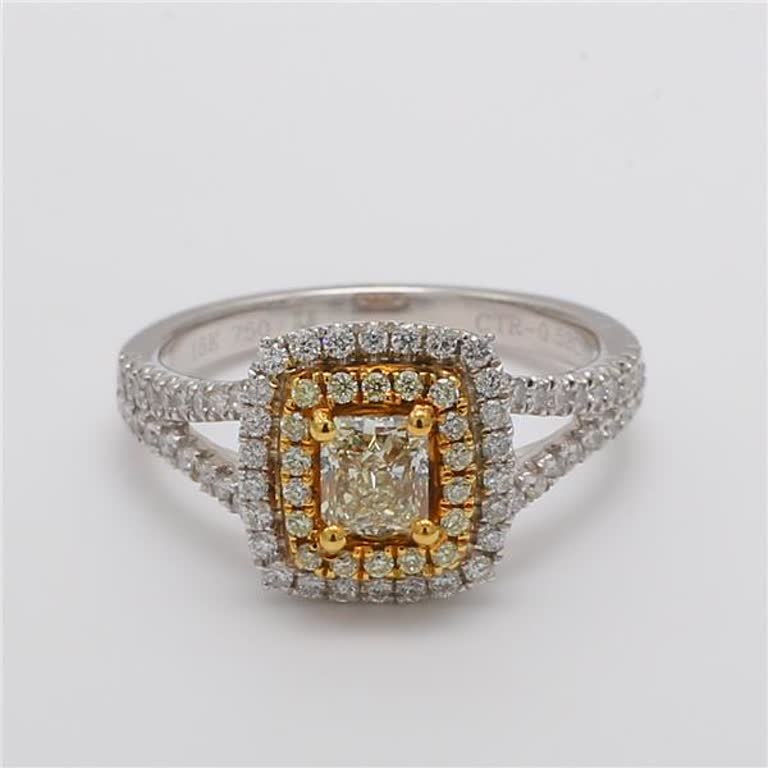 Natural Yellow Radiant and White Diamond 1.05 Carat TW Gold Cocktail Ring