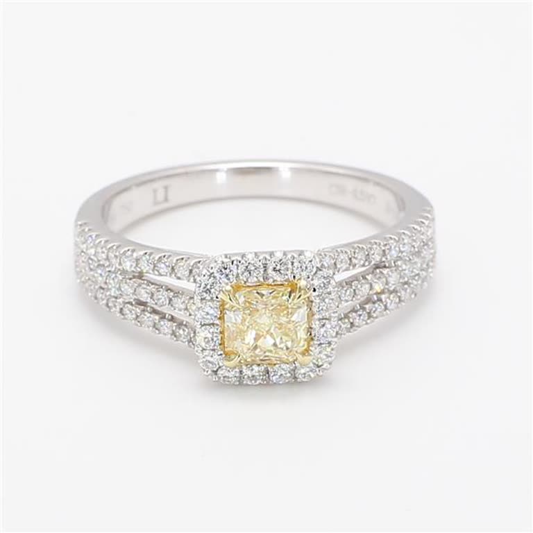 Natural Yellow Radiant and White Diamond .92 Carat TW Gold Cocktail Ring