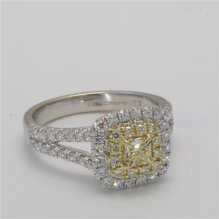 Natural Yellow Cushion and White Diamond 1.03 Carat TW Gold Cocktail Ring