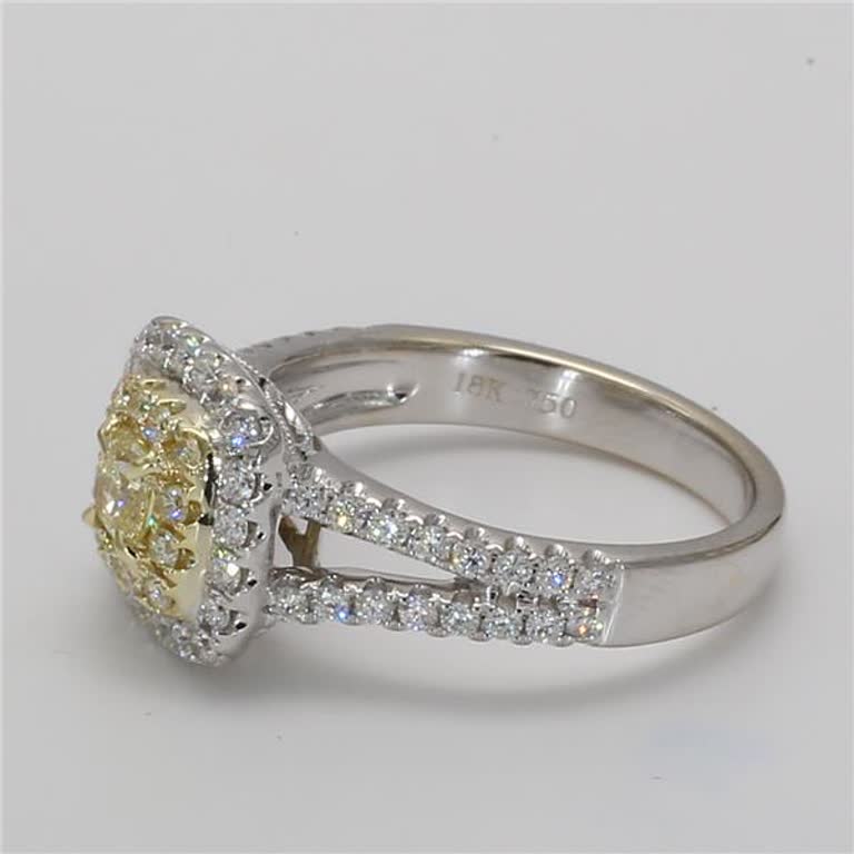 Natural Yellow Cushion and White Diamond 1.03 Carat TW Gold Cocktail Ring