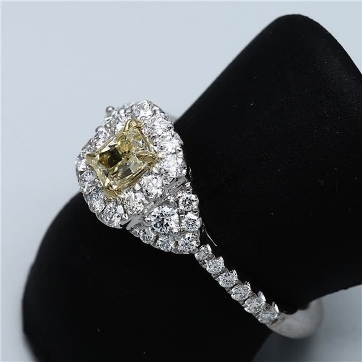 Natural Yellow Radiant and White Diamond .93 Carat TW Gold Cocktail Ring