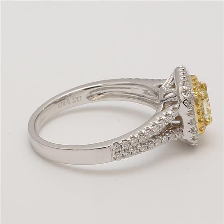 Natural Yellow Cushion and White Diamond .73 Carat TW Gold Cocktail Ring