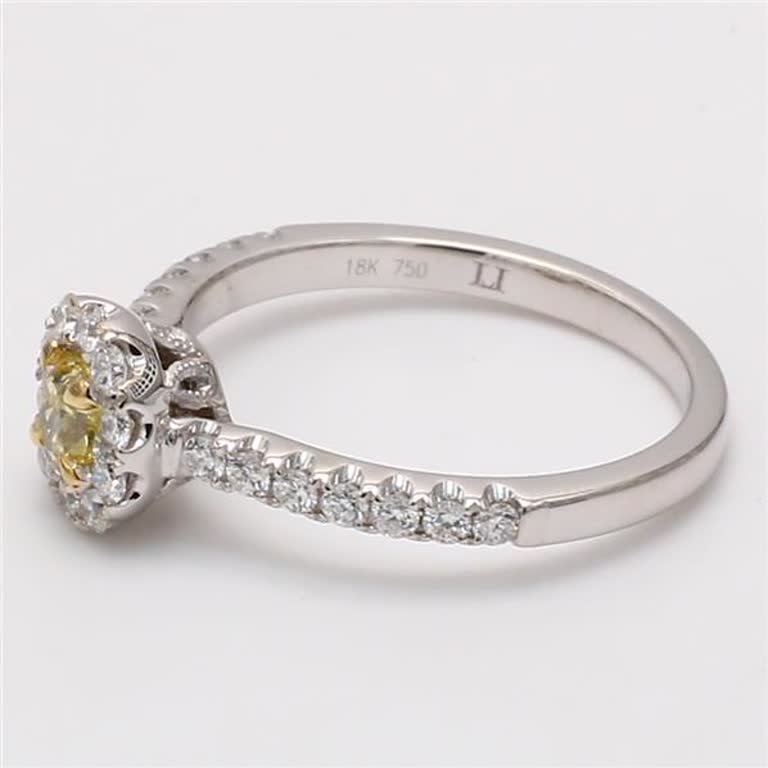 Natural Yellow Round and White Diamond .69 Carat TW Gold Cocktail Ring