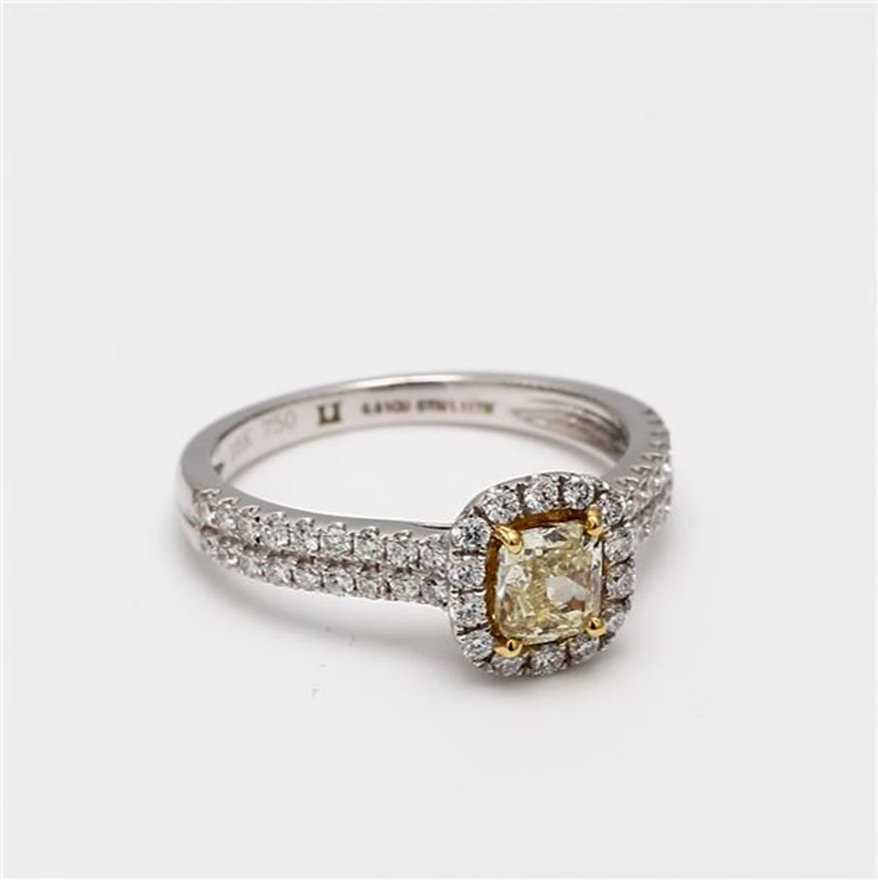 Natural Yellow Cushion and White Diamond 1.11 Carat TW Gold Cocktail Ring