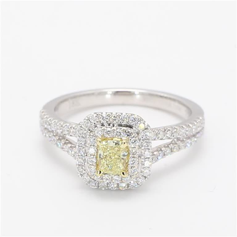 GIA Certified Natural Yellow Cushion and White Diamond .73 Carat TW Gold Ring