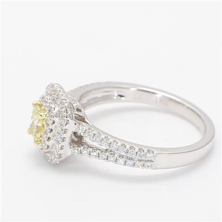 GIA Certified Natural Yellow Cushion and White Diamond .73 Carat TW Gold Ring