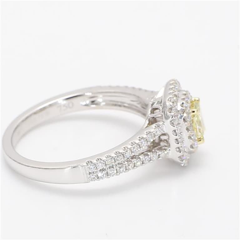 GIA Certified Natural Yellow Cushion and White Diamond .73 Carat TW Gold Ring