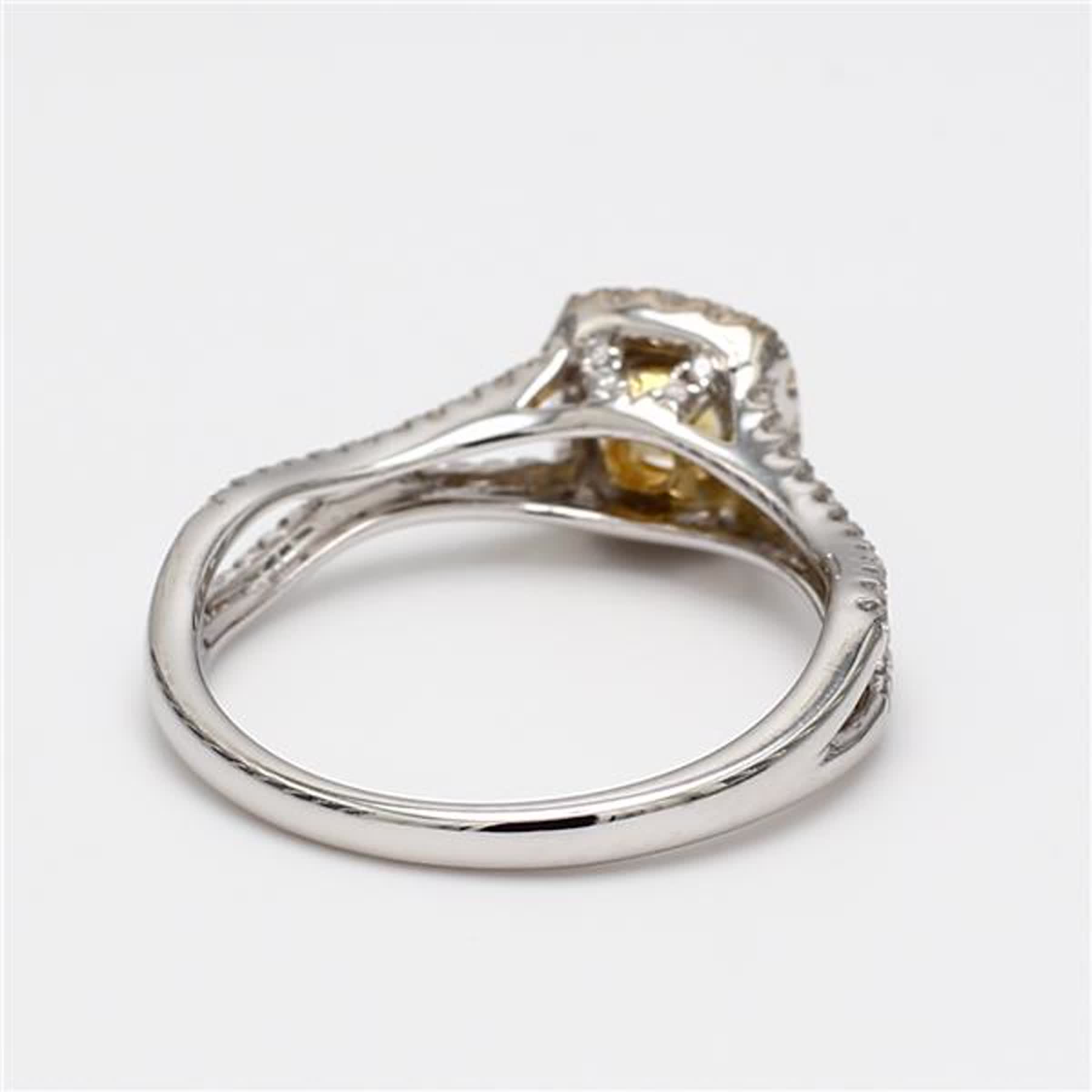 GIA Certified Natural Yellow Cushion and White Diamond .65 Carat TW Gold Ring