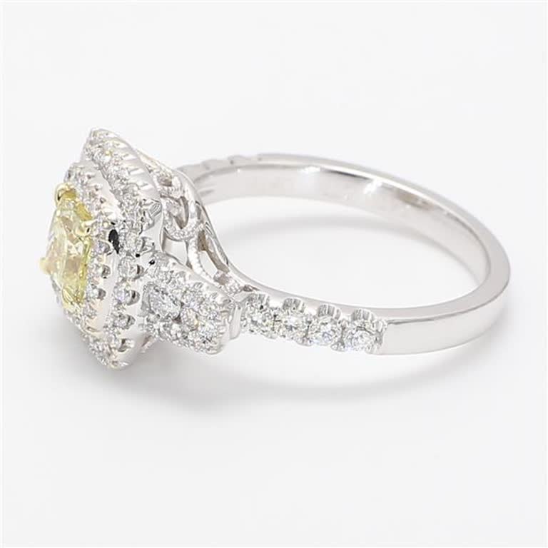 Natural Yellow Cushion and White Diamond 1.18 Carat TW Gold Cocktail Ring