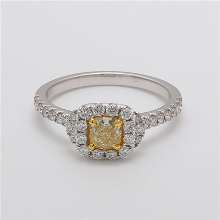 Natural Yellow Cushion and White Diamond .96 Carat TW Gold Cocktail Ring