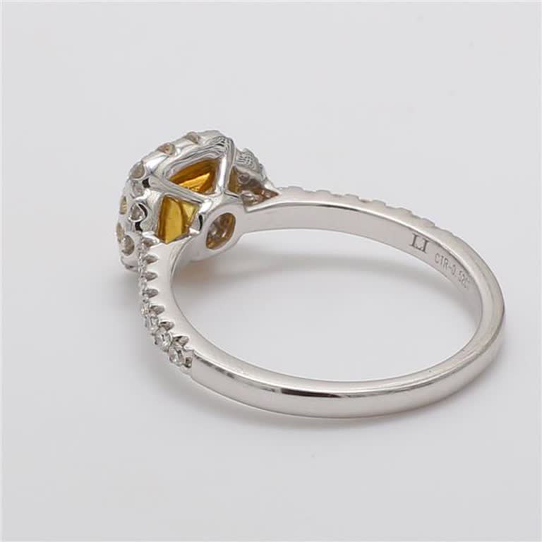 Natural Yellow Cushion and White Diamond .96 Carat TW Gold Cocktail Ring