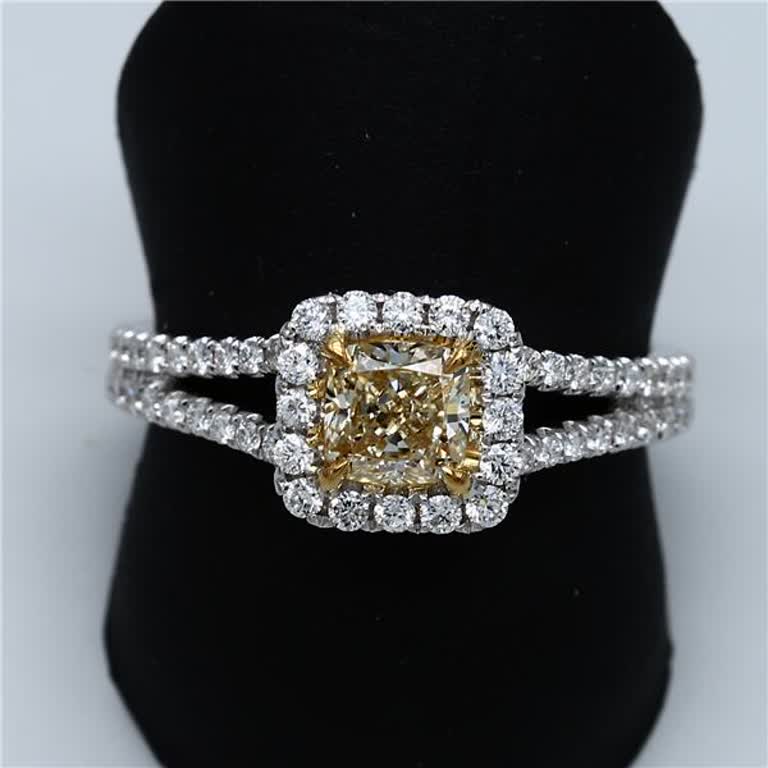 GIA Certified Natural Yellow Radiant and White Diamond 1.06 Carat TW Gold Ring