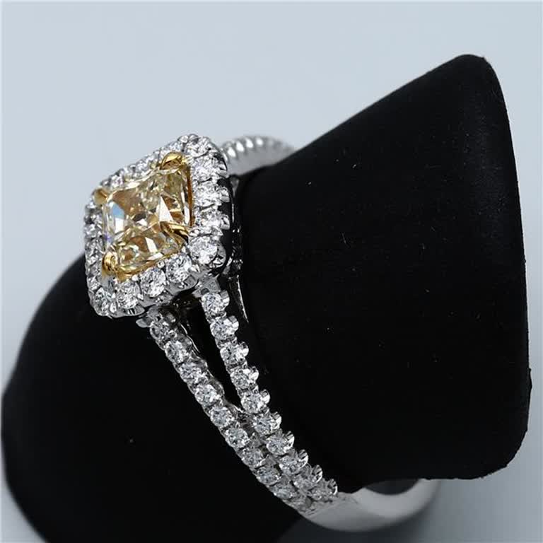 GIA Certified Natural Yellow Radiant and White Diamond 1.06 Carat TW Gold Ring