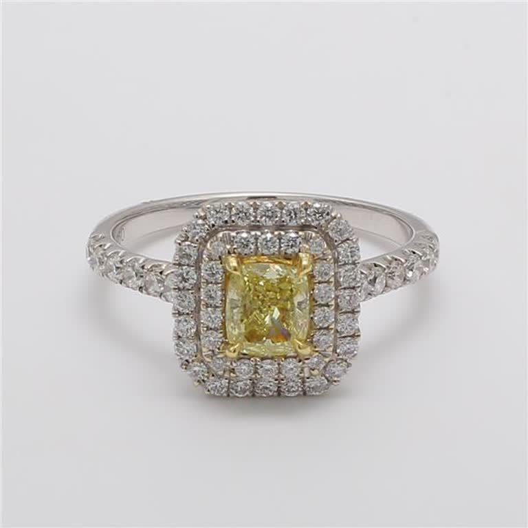 GIA Certified Natural Yellow Cushion and White Diamond 1.22 Carat TW Gold Ring