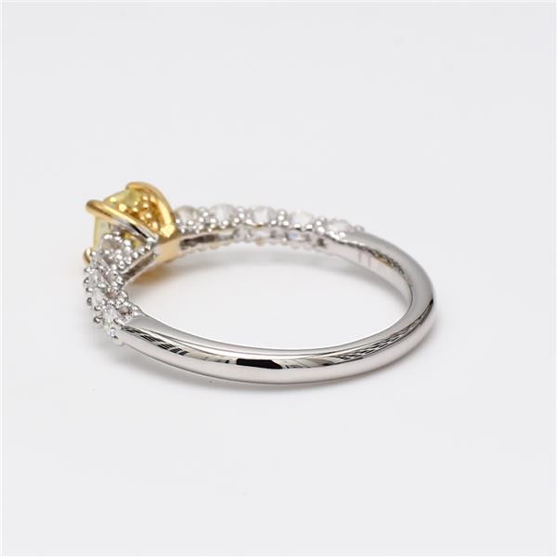 GIA Certified Natural Yellow Cushion and White Diamond .85 Carat TW Gold Ring