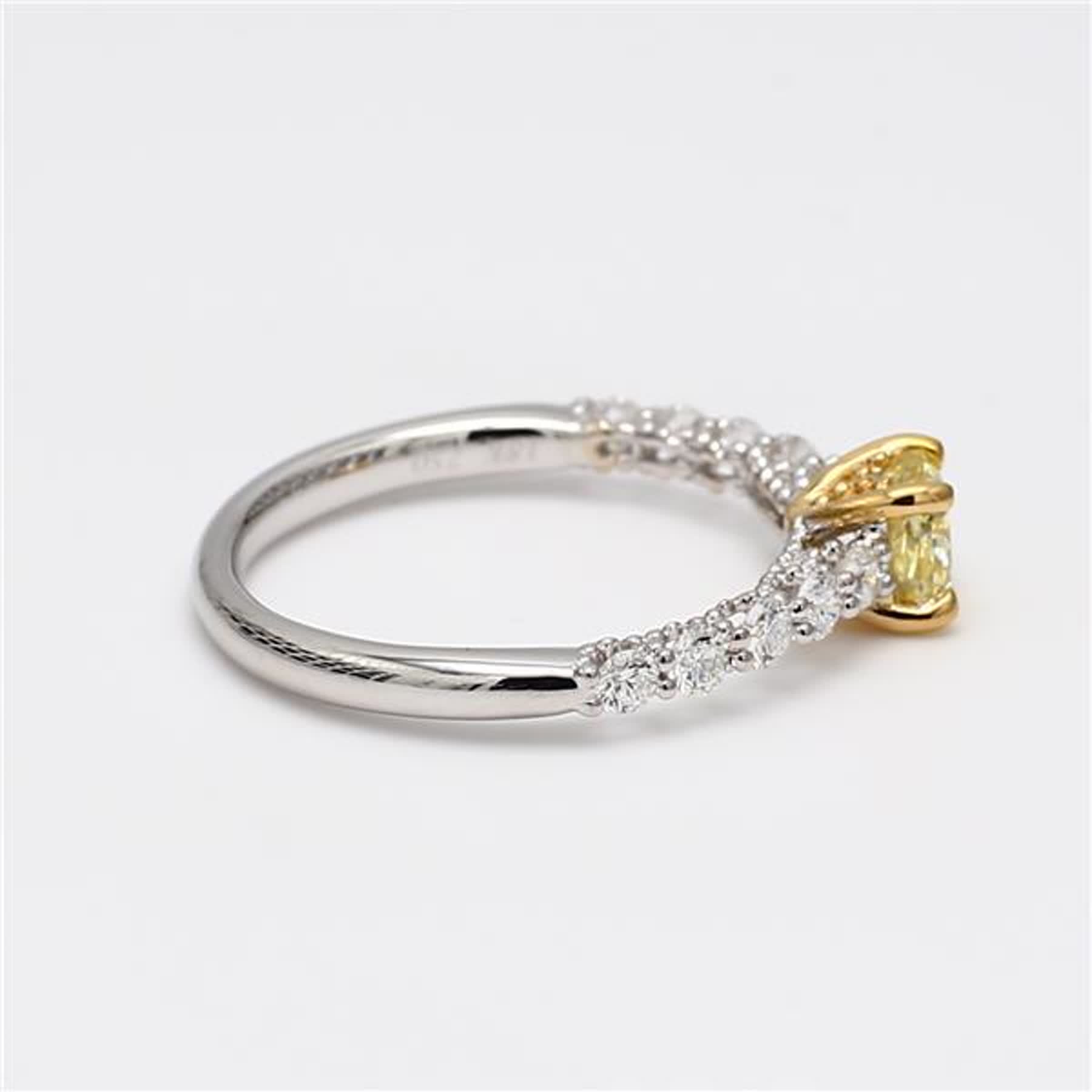 GIA Certified Natural Yellow Cushion and White Diamond .85 Carat TW Gold Ring