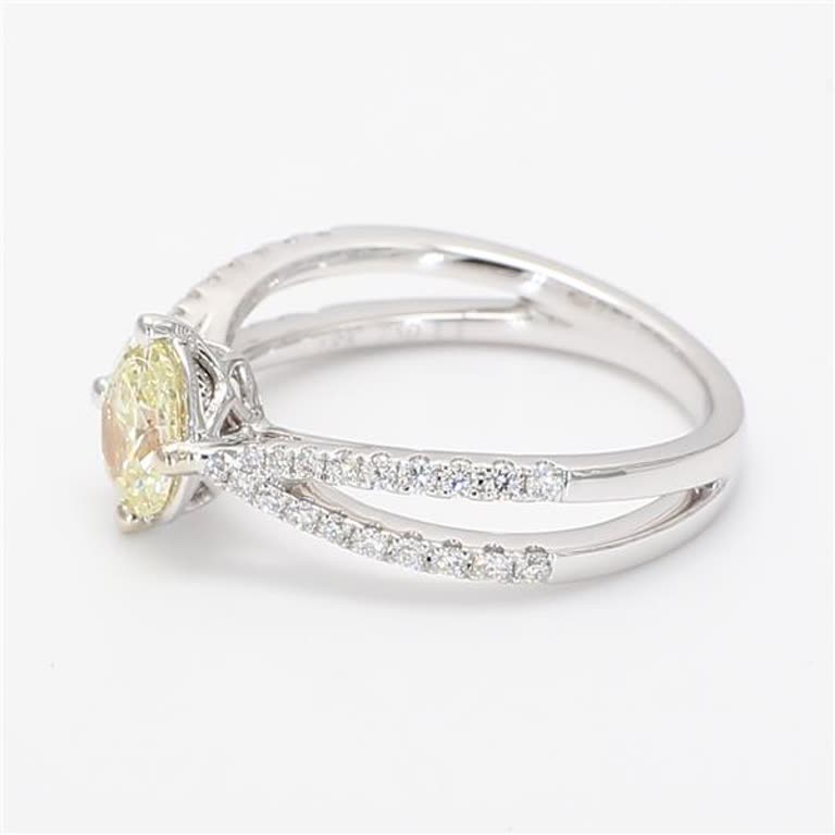 Natural Yellow Oval and White Diamond .99 Carat TW Gold Cocktail Ring