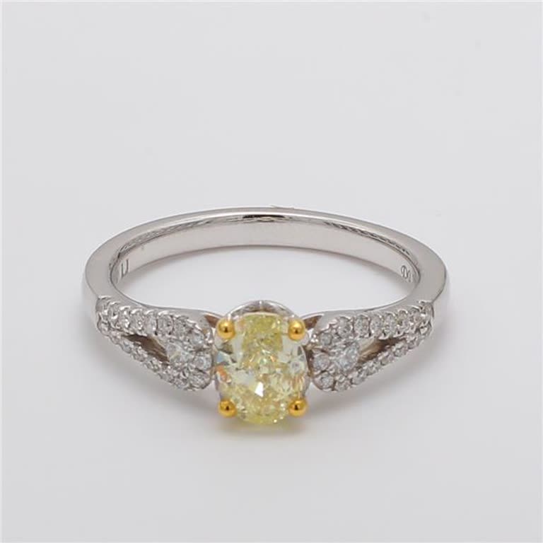 Natural Yellow Oval and White Diamond 1.04 Carat TW Gold Cocktail Ring