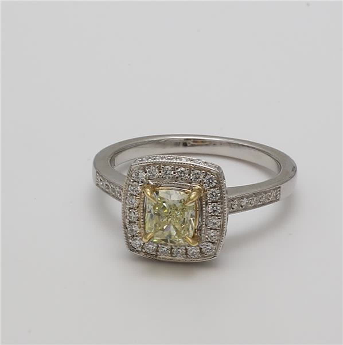 GIA Certified Natural Yellow Cushion and White Diamond 1.15 Carat TW Gold Ring
