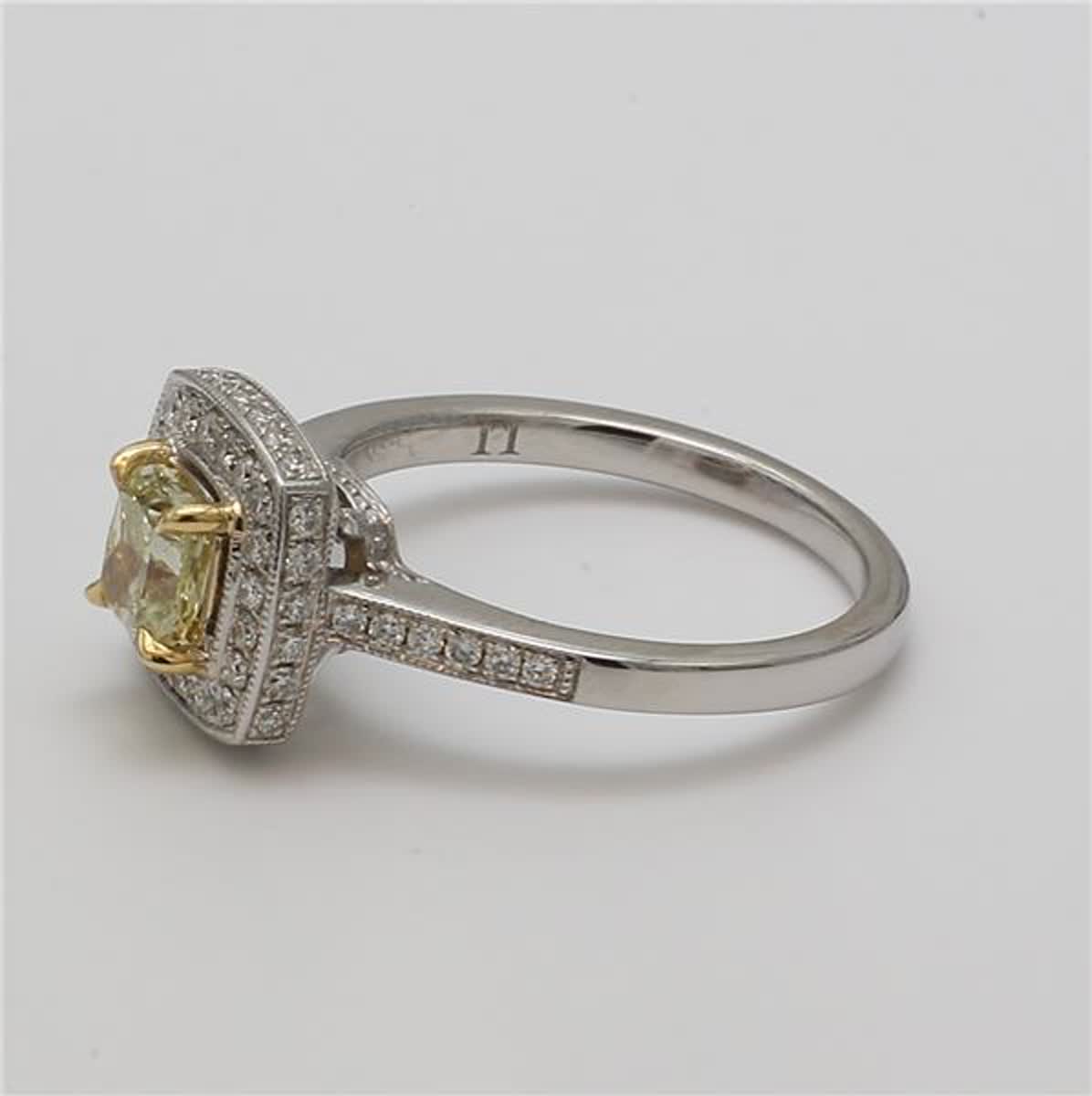 GIA Certified Natural Yellow Cushion and White Diamond 1.15 Carat TW Gold Ring