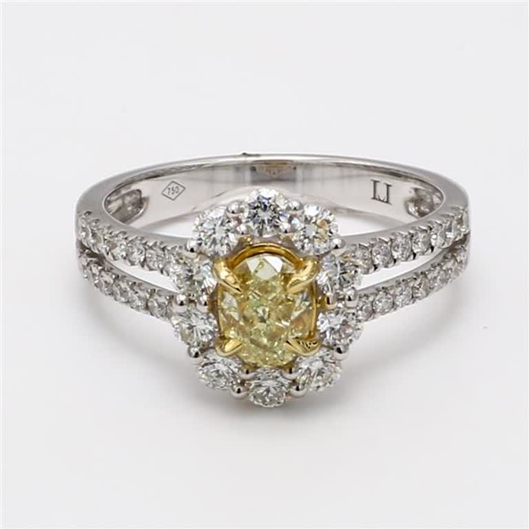 Natural Yellow Oval and White Diamond 1.57 Carat TW Gold Cocktail Ring