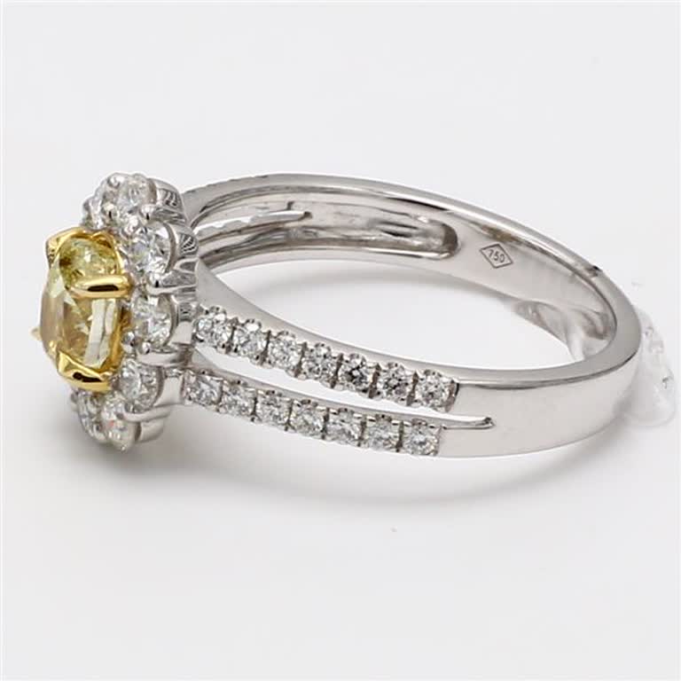Natural Yellow Oval and White Diamond 1.57 Carat TW Gold Cocktail Ring